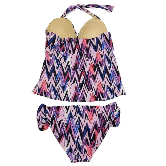 Swimsuits For All Tankini Zig Zag Print Swimsuit Purple Chevron Halter Modest 12 - Picture 2 of 11